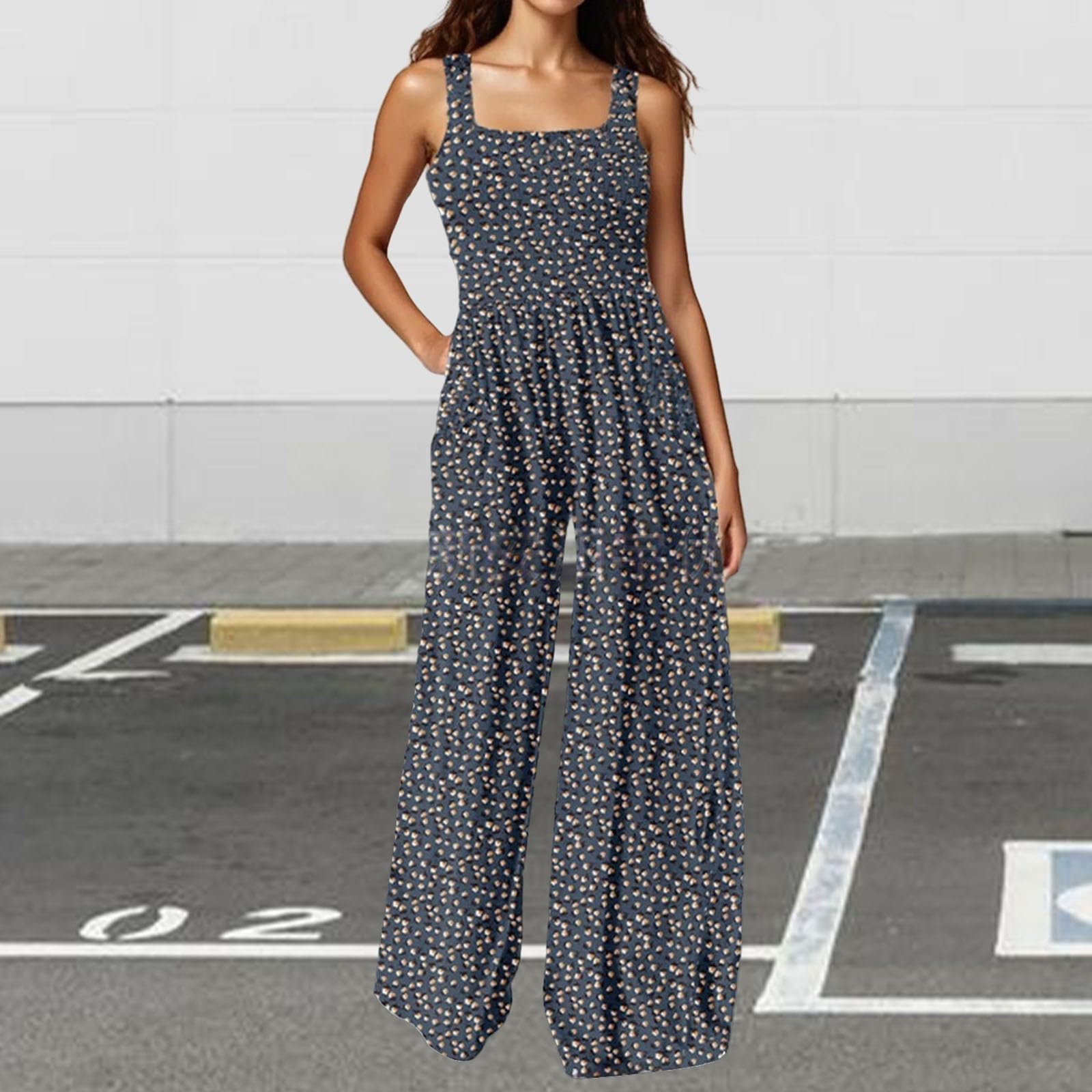 Tuta estiva da donna, con motivo floreale, casual, ampia