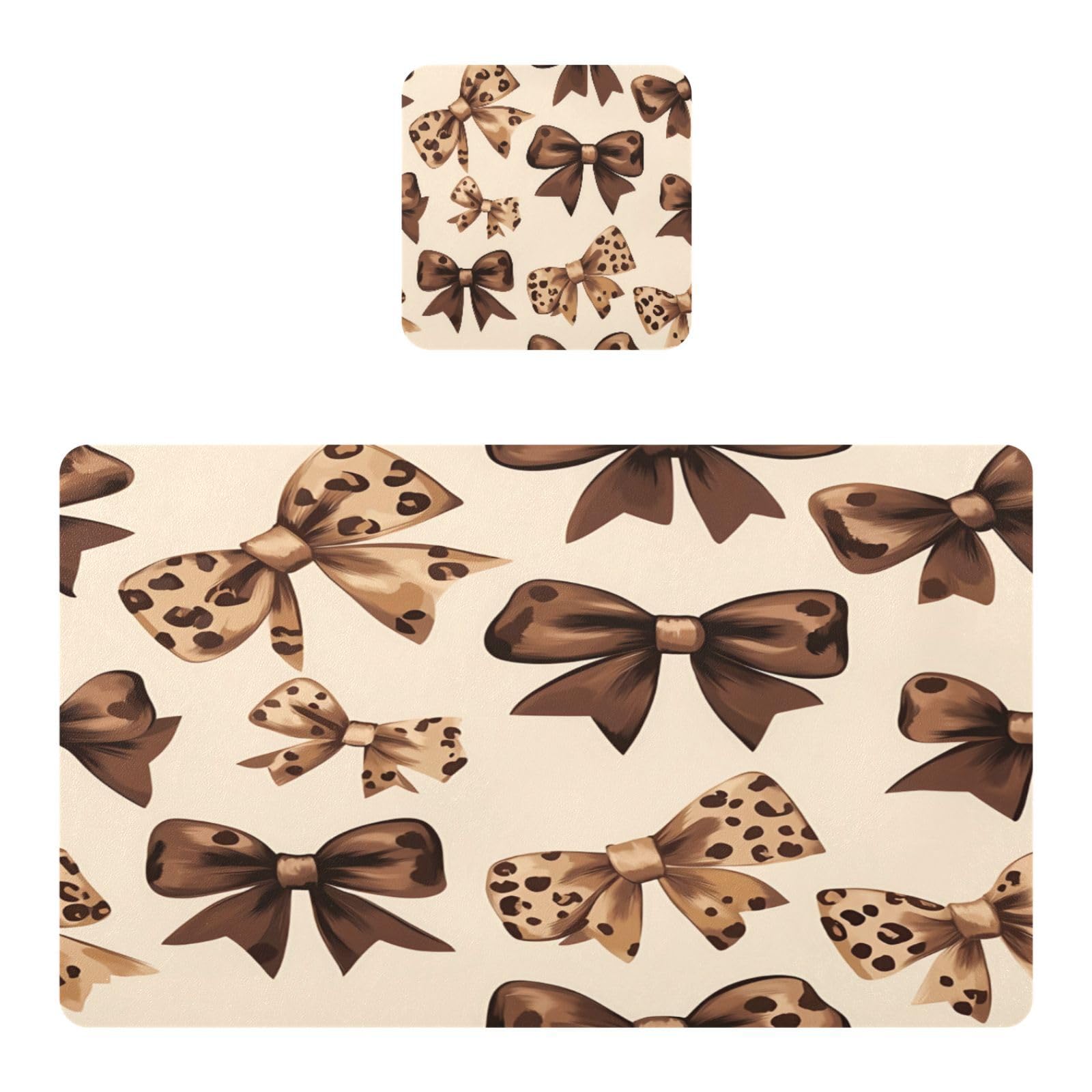BURSTDDY Leopard Bows Placemats Set of 2 Waterproof Place Mats for Dining Table