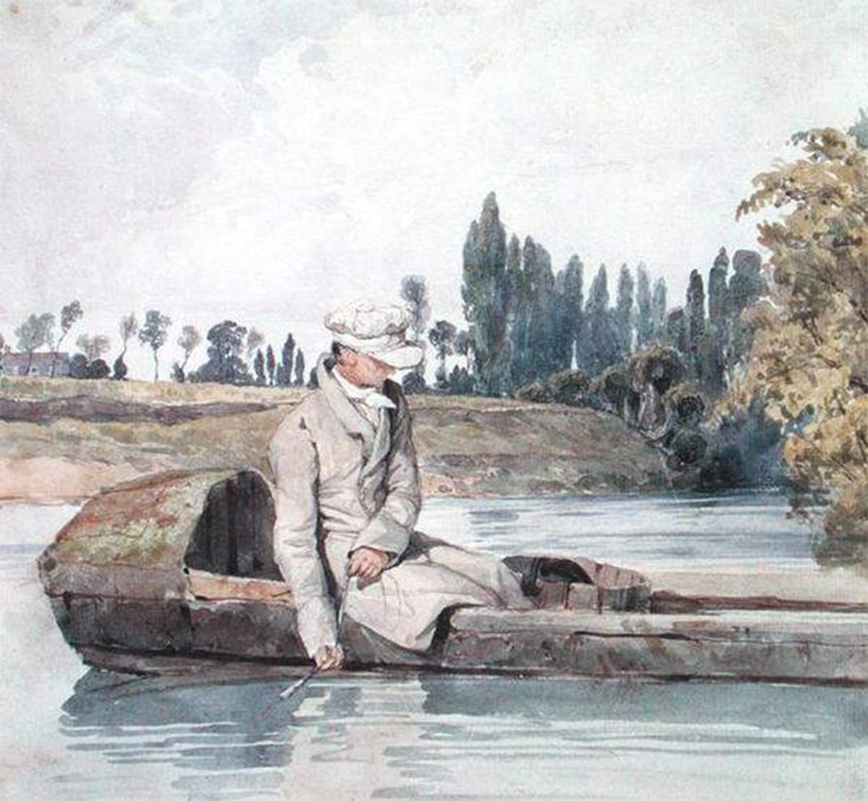 ARTXLXXBN Famous Art Print Poster Vintage Wall Art a Man Fishing From a Boat on a River by Richard Parkes Bonington Canvas Art Poster for Home Decor 60x90cm
