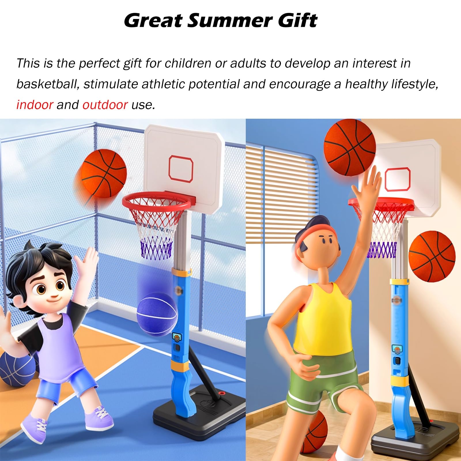 Canestro da piscina Robusto E Durevole Set Da Basket Per Piscina Regolabile In Altezza, Canestro Da Piscina Assemblato Con Base Robusta Per Il Divertimento Estivo Di Bambini/ Adolescenti E Adulti