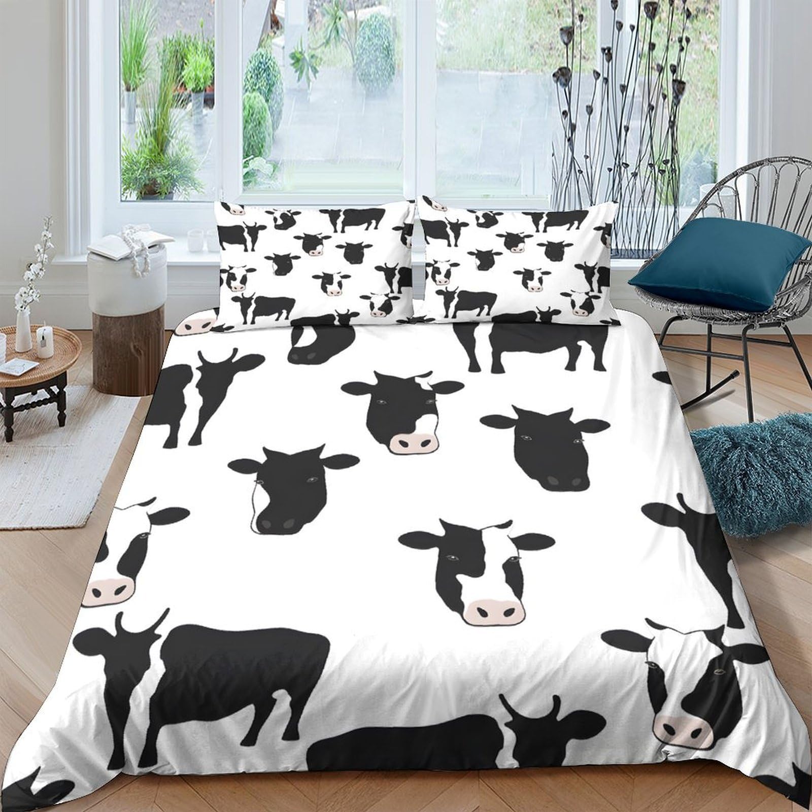 Ctjqhvkz Style-2 3D Printed Cow Pattern Fitted Sheet Microfiber Soft Black White Cattle Bed Cover For Bedroom Dorm Mattress Decor Single（135X200cm）