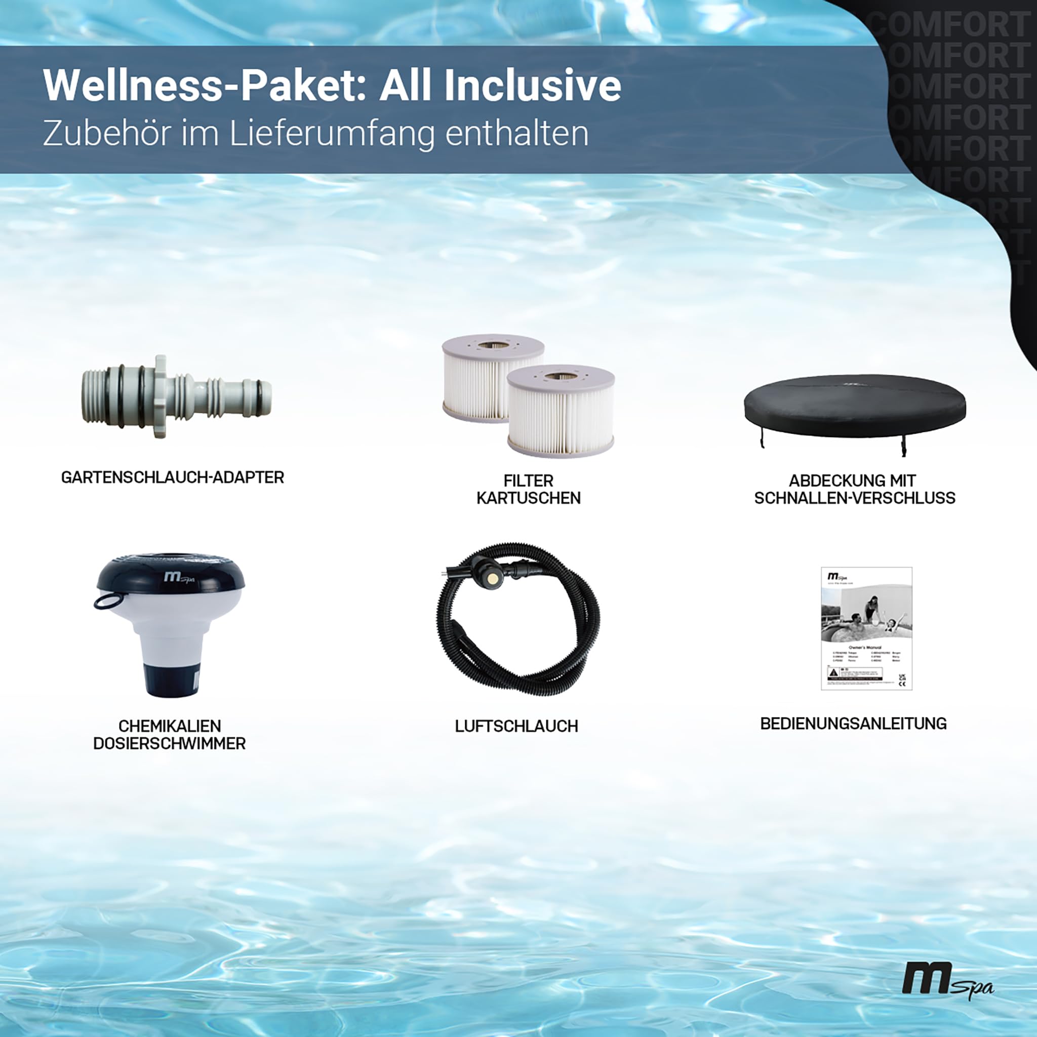 Miweba MSpa Whirlpool Outdoor Bergen | 6 Personen Pool - Spa ⌀ 204.0 cm - Hot Tub - Aufstellpool mit Fernbedienung - Aufblasbarer Whirlpool - Swimmingpool aufblasbar - 138 Düsen - 1429 Liter (6 Pers.)