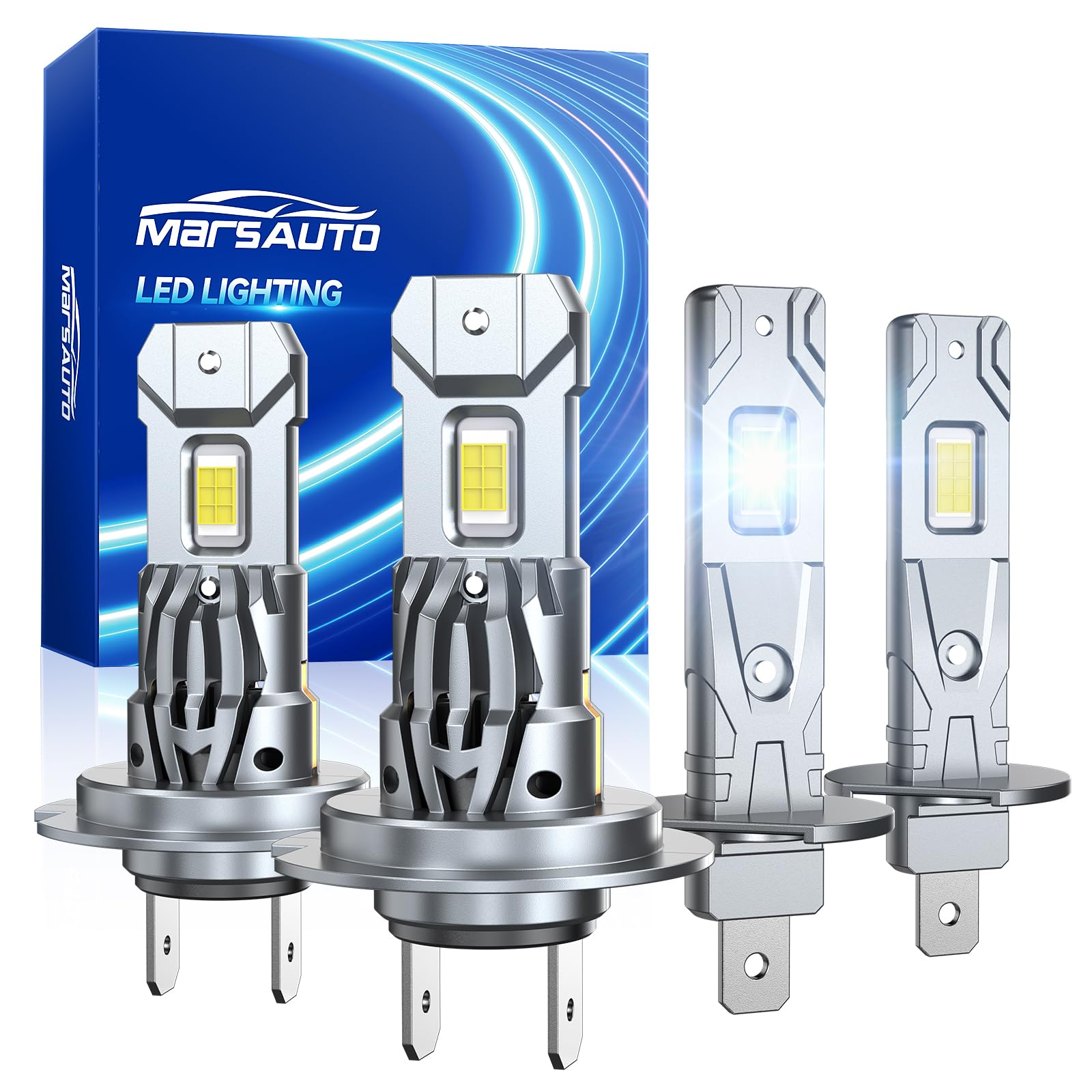 Marsauto M1S H1+H7 180000LM Fanless LED Bulbs 6000K Cool White, 4-pack
