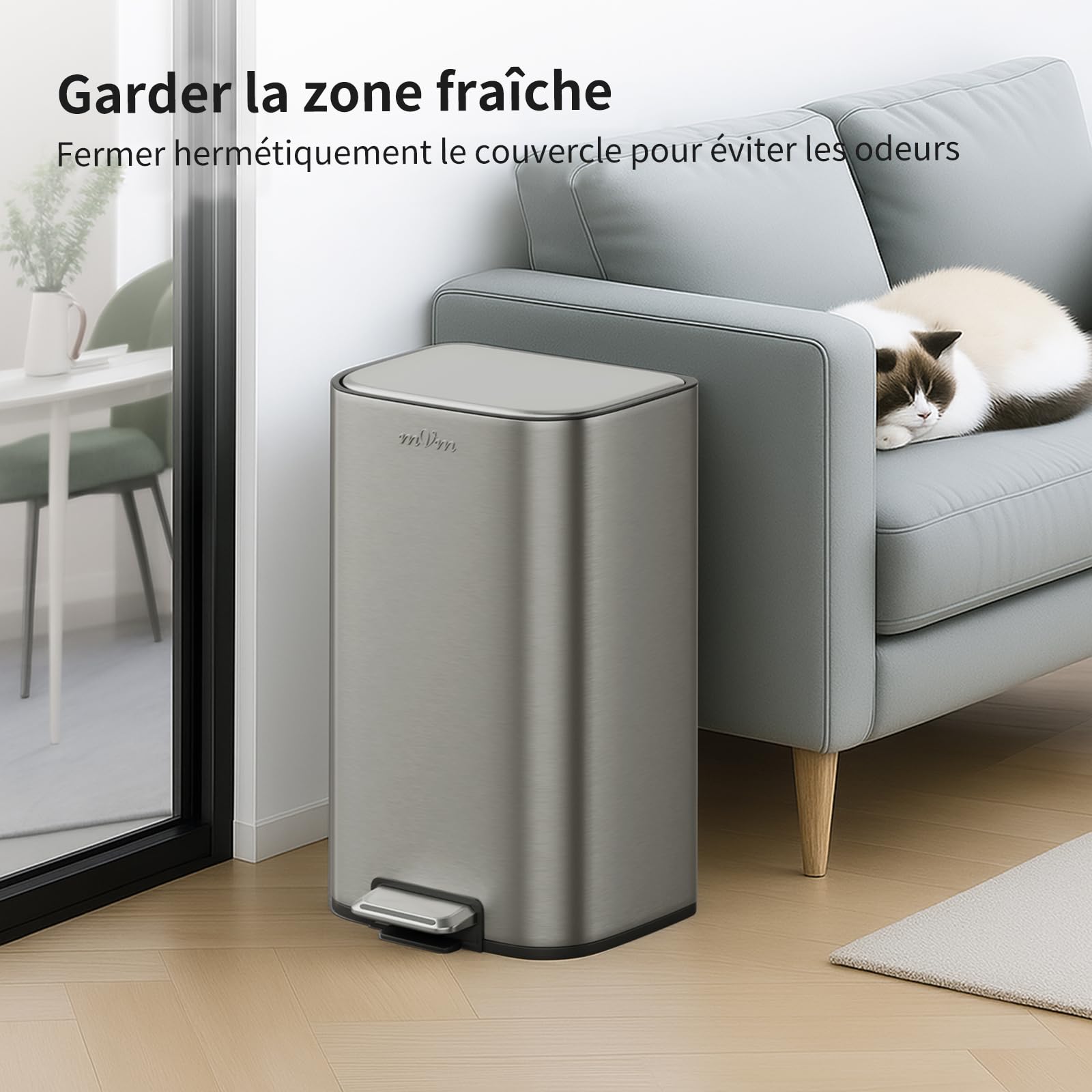 mVm Mülleimer Küche 36L, Mülleimer Bad, Abfalleimer Edelstahl, Grau | Soft-Close, Herausnehmbarem Inneneimer, Fingerabdrucksicher & Geruchsdicht, Leicht zu reinigen, für Badezimmer, Büro & Küche