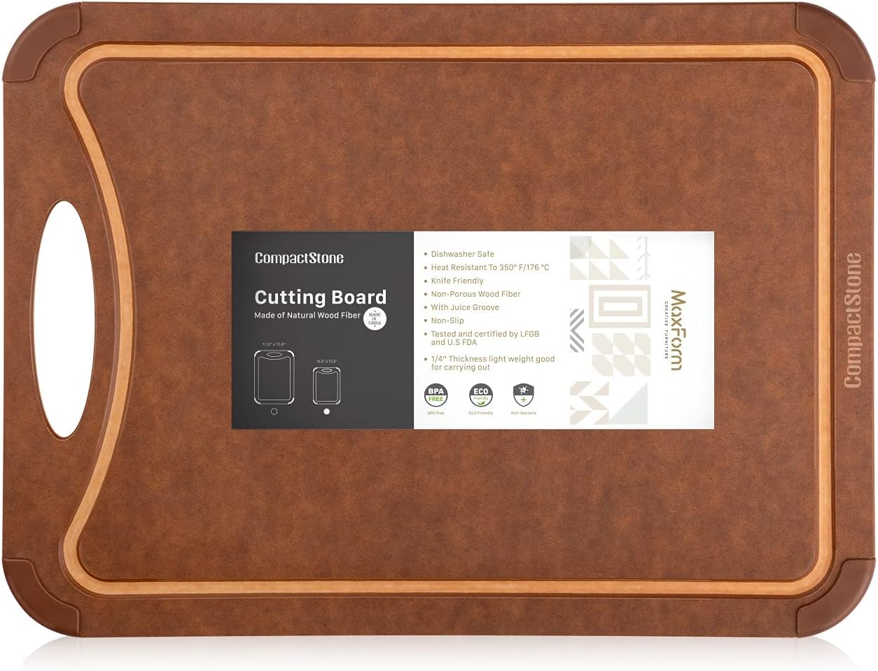 CompactStone Cutting Board with Non-Slip Feet and Juice Groove for Kitchen, Wood Fiber Compohttps://homeandgardentrends.co.uk/, 14.6-Inch by 10.8-Inch, Brown