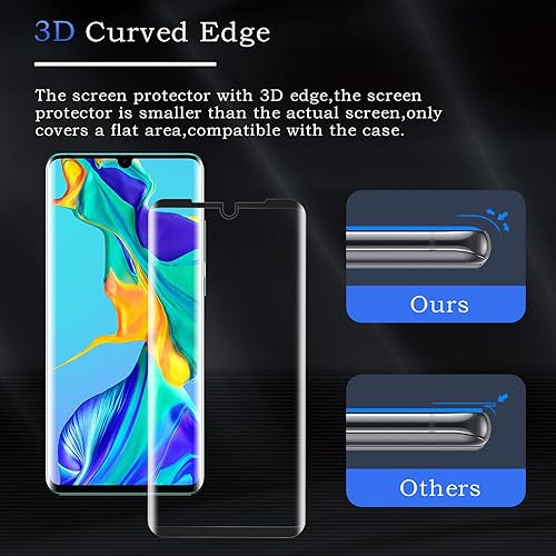 Miniatura 4 de Paquete de 2 protectores de pantalla para Huawei P30 Pro, 3D Edge 9H de dureza HD de vidrio templado transparente, HD transparente antiarañazos sin