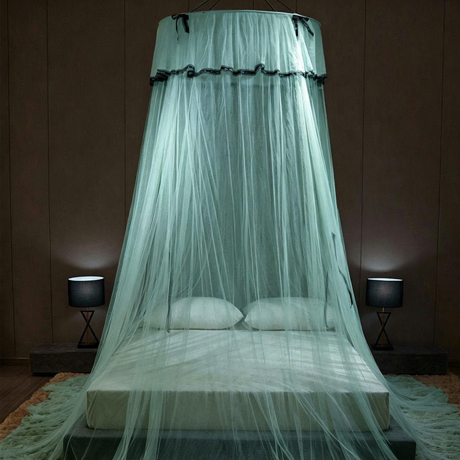 SARKEY Prinzessinnen Betthimmel,Moskitonetz Betthimmels Für Mädchen,Hängende Bettnetzabdeckung Für Schlafzimmer,Runde Kuppel,luxuriöse Spitze,Erwachsene,Hochzeit,Dekoration