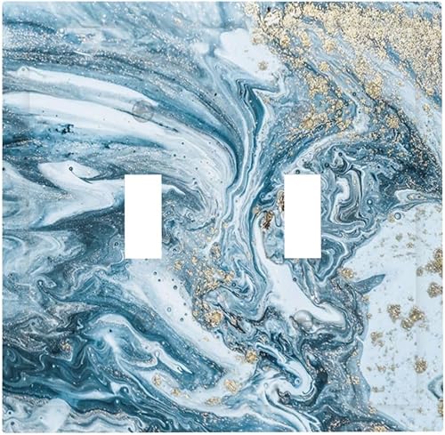 Miniatura 47 de Cubierta de Pared de Interruptor y Toma de Corriente de 1 Gang de Patrón Texturizado de Mármol Turquesa Oscuro Azul Gris Moderno Abstracto de Lujo