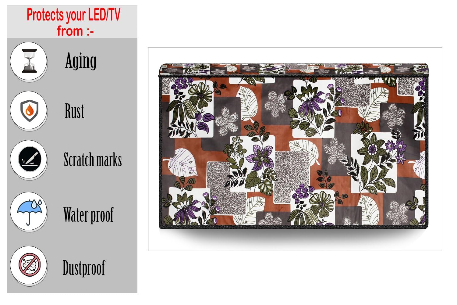The Furnishing Tree Waterproof & Dustproof PVC LED/LCD/Monitor TV Cover Suitable for All Models of 55 Inch TV, Dimensions of The Cover WxHxD in Inches: (51x32x4), Patchwork Pattern Multicolor 3
