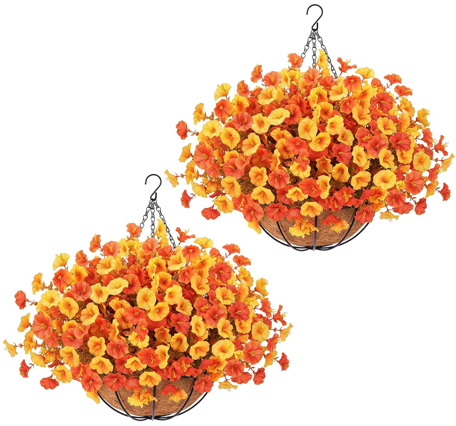 2Pcs Autumn Artificial Hanging Baskets Outdoor Orange Artificial Flowers