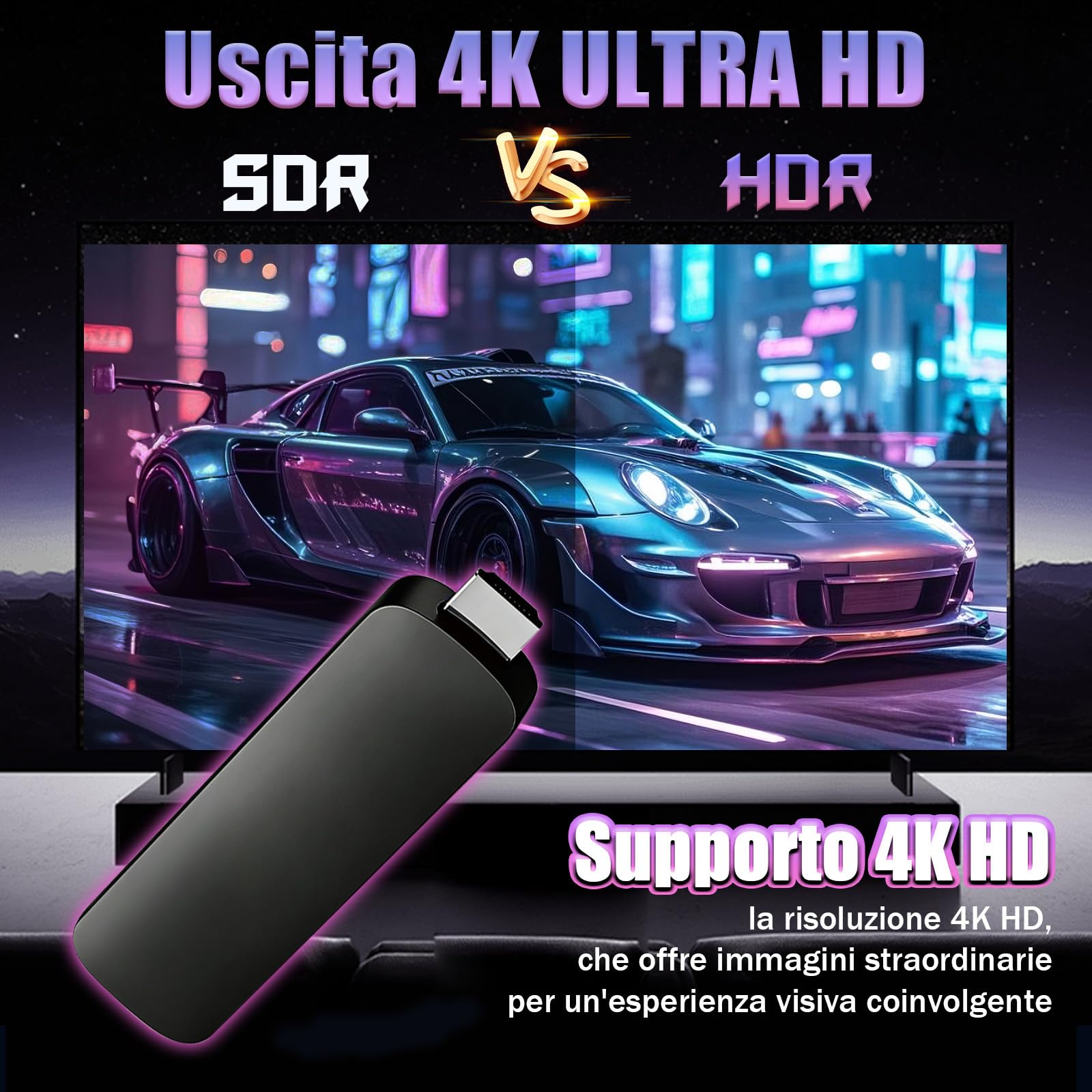 R6 Max Android 16 TV Stick, Smart TV Stick 4K HD, Processore H313 Quad-core, Wi-Fi Dual Band 2,4 GHz e 5 GHz, Telecomando Vocale Bluetooth, Lettore Multimediale Compatto per Home Teater e Viaggi
