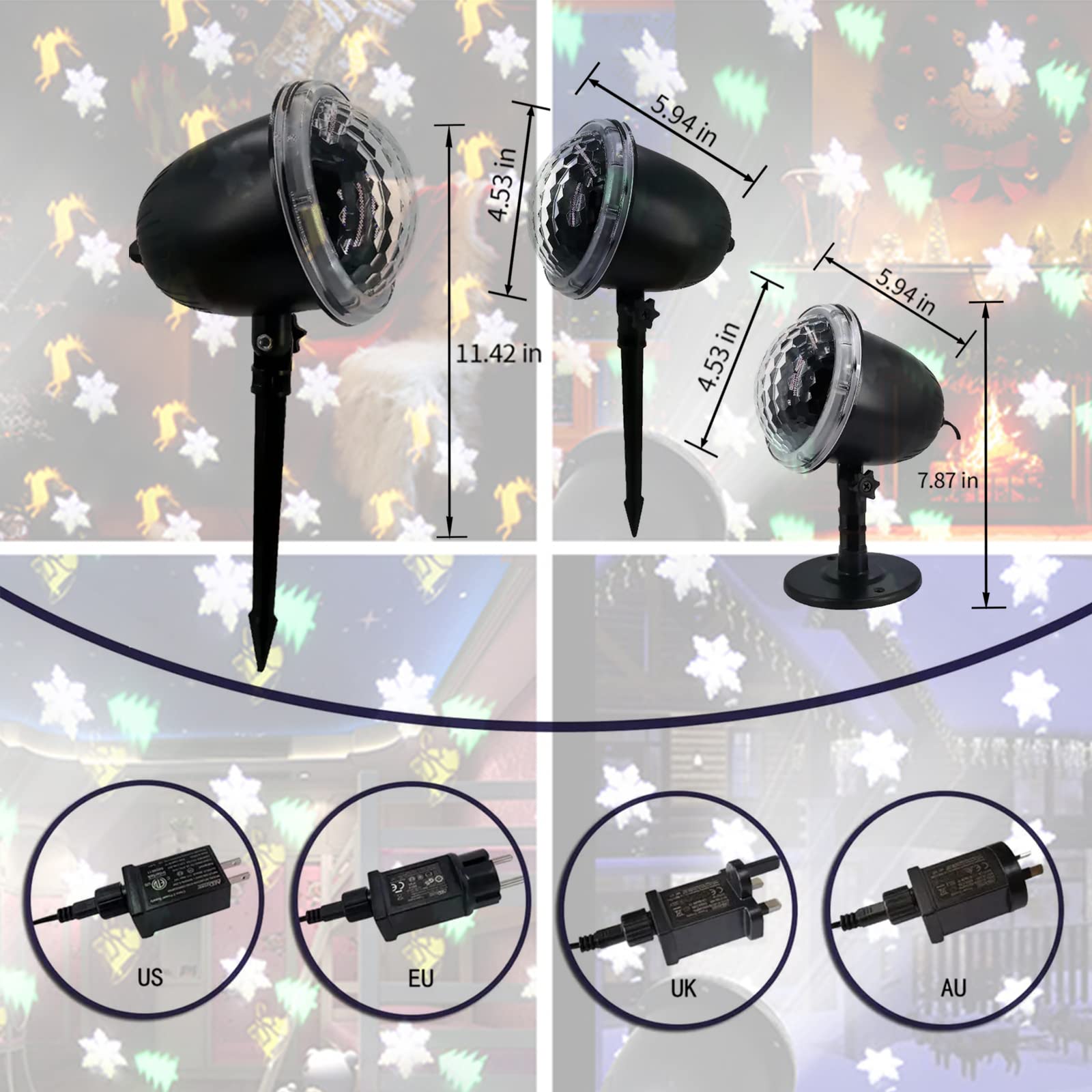 Luci del proiettore di Natale per esterni, luci per proiettori di fiocchi di neve, campane di renne mobili Modelli di alberi di Natale Luce di proiezione a LED, faretto per paesaggi natalizi per decor