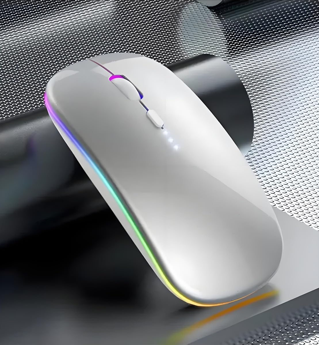 マウス 無線 bluetooth 5.2 充電式 2.4GHz 薄型 静音 3DPIモード 電量残量表示 LEDライト 高精度ターゲティング ミュート 高感度 ワイヤレス ゲーミング ブルートゥース 無線マウス ゲーム Notebook, PC, Laptop など多機種対応 (シルバー)