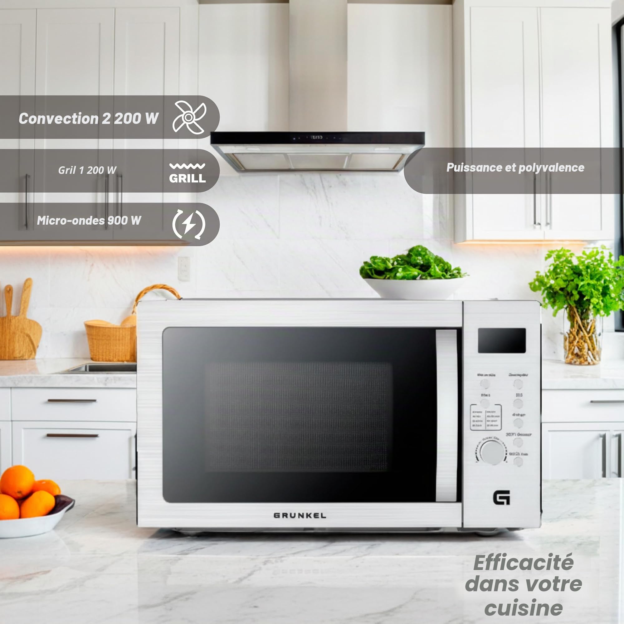 Four à micro-ondes avec grill et airfryer Grunkel MW-28AIRFRYER de 28 litres et 3 fonctions, micro-ondes 900 W, grill 1200 W, airfryer et four 2200 W avec 5 niveaux de puissance, 8 programmes et