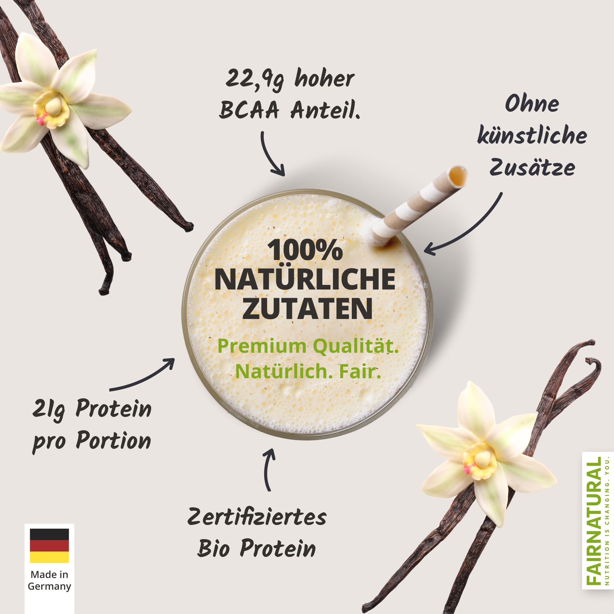 BIO WHEY Protein-Pulver Vanille ohne Chemie [Regional aus Deutschland] - Hochwertige Eiweiß-Shakes » 100% NATÜRLICH « 600g Bio Eiweiß-Pulver aus Premium Molkenprotein-Pulver ohne Soja