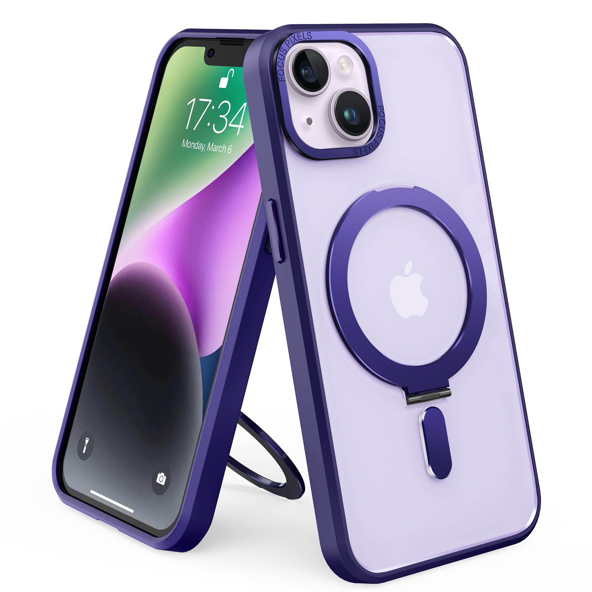 SKYLMW for iPhone 14 Plus Case with Magnetic Ring Stand, iPhone 14 Plus Phone Case 6.7" Compatible with Magsafe for Men Women, Purple