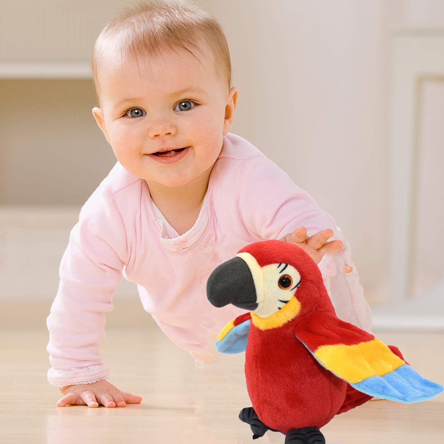 Mimicry Pet Talking Parrot Repeats What You Say Plush Animal Toy Electronic Parrot Plush Toy, Animal Toy, Talking Bird,Birthday Present for Kids(RED)