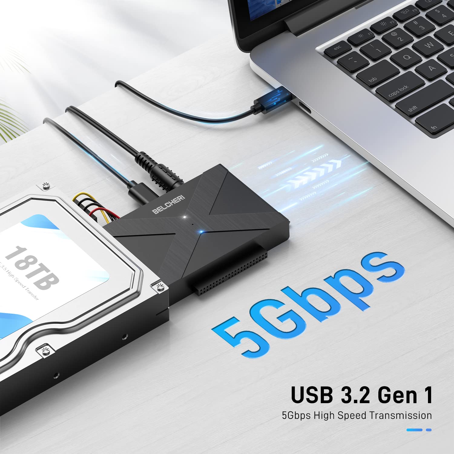 BELCHERI USB 3.2 Gen 1 to SATA or IDE Adapter, External Hard Drive, ssd