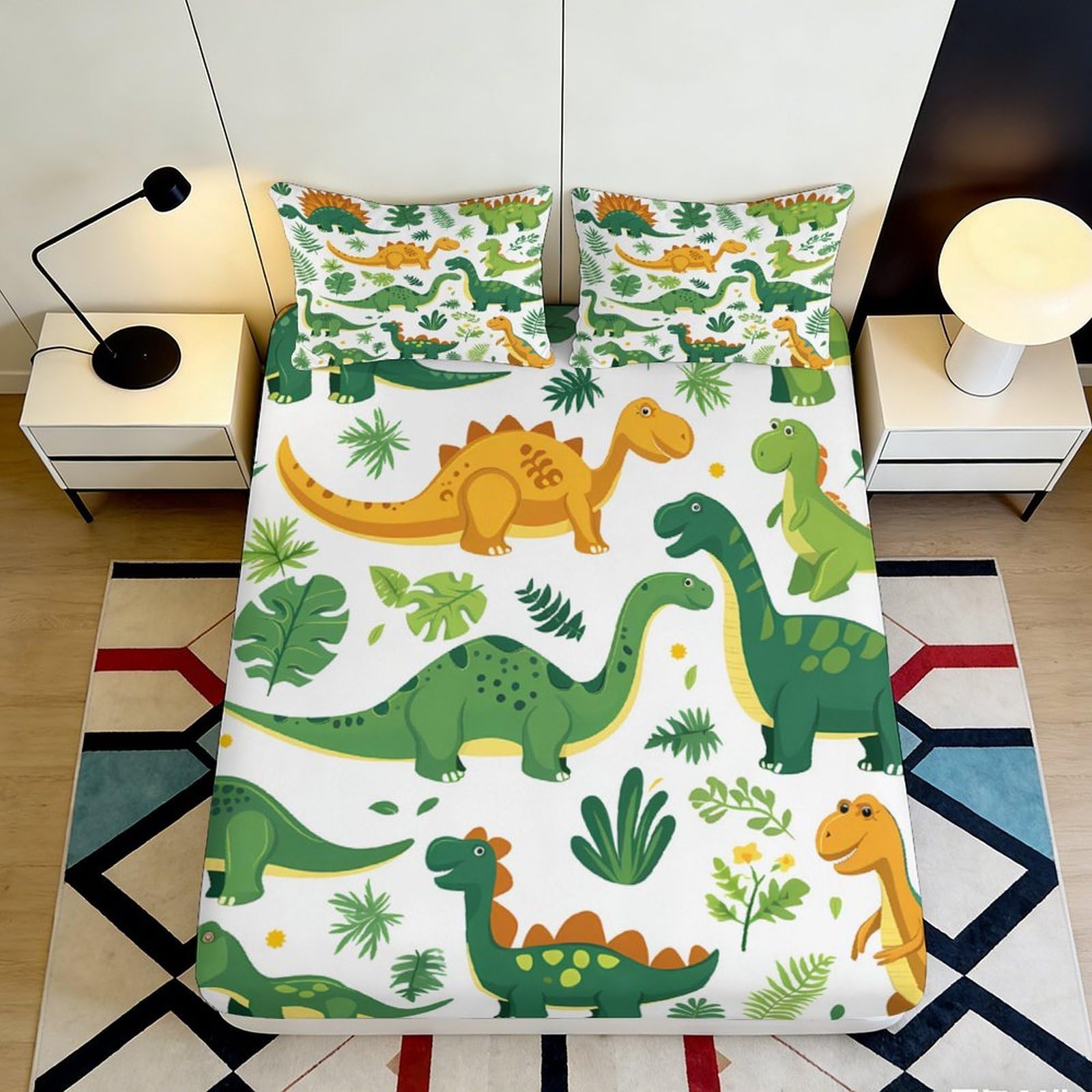 Uynsixtme Style-8 3D Printed Dinosaur Fitted Sheet Microfiber Deep Pocket Bedroom Bedding Non-Slip Dinosaur Mattress Fitted Cover Washable 90X200x25cm