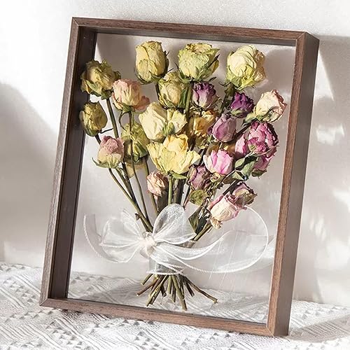 Miniatura 5 de 4 cajas de sombra profunda, cajas de sombra acrílica dobles, marco de flores secas de madera, marco de fotos flotante decorativo para decoración del