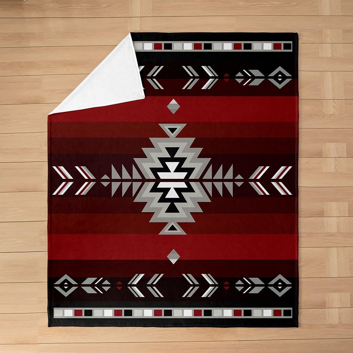 Queen 90"x90" Southwest Native Design All Season,Bed Blanket Boys Girls Southwestern Geometric Plush Throw Blanket, for Kids Ultra Soft Tribal Flannel Fleece Blanket Red Grey Room Decor