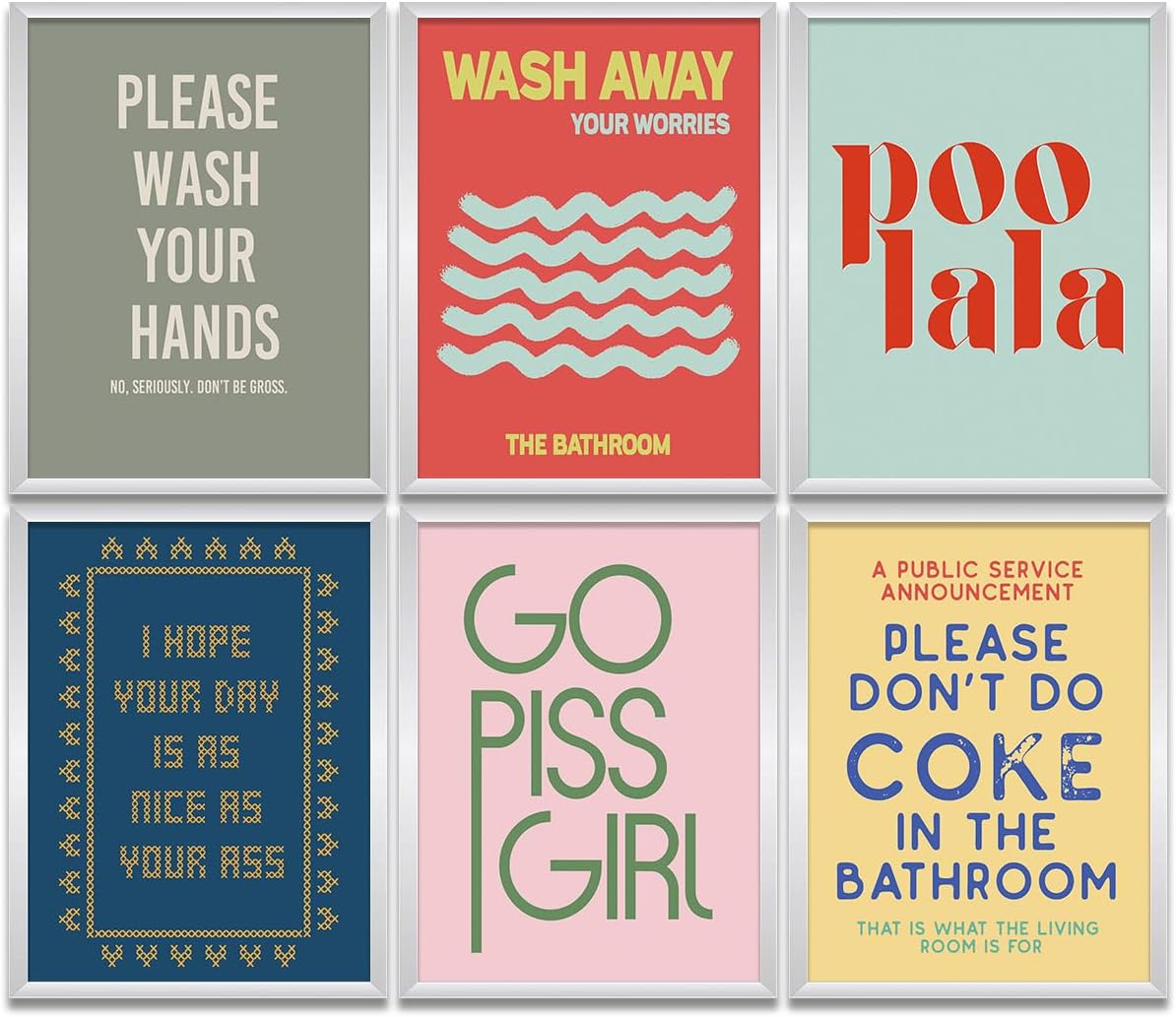 Gubrandin 6PCS Funny Bathroom Wall Art Bathroom Decor Bathroom Accessories Colorful Prints Paintings for Home Farmhouse Toilet Humor Inspirational Pink Bedroom Wall Decor (8x10 inch，Unframed)