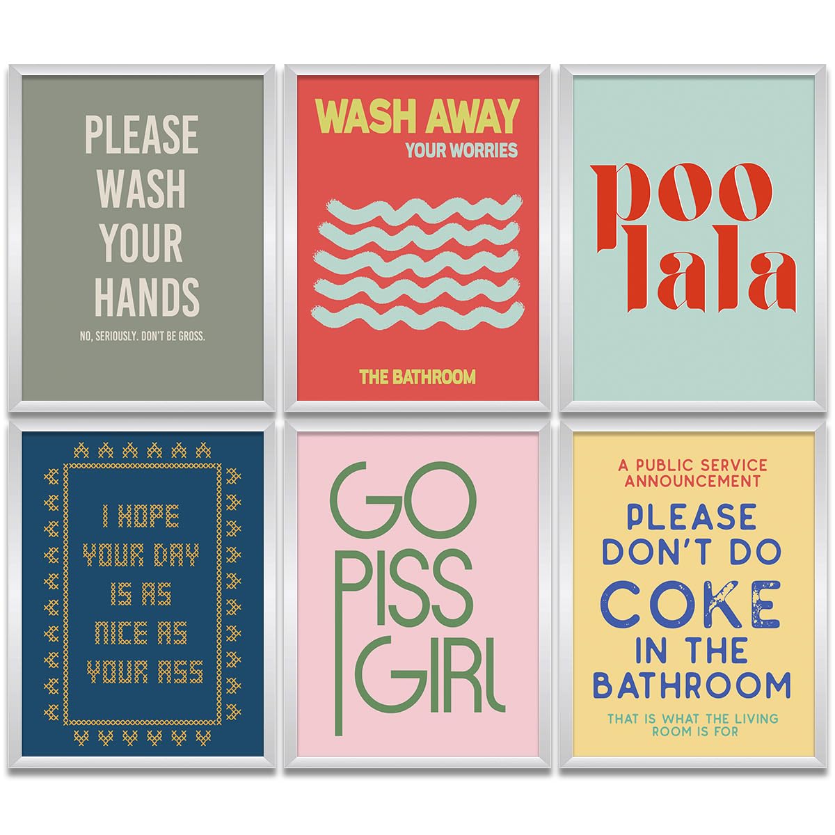 Gubrandin 6PCS Funny Bathroom Wall Art Bathroom Decor Bathroom Accessories Colorful Prints Paintings for Home Farmhouse Toilet Humor Inspirational Pink Bedroom Wall Decor (8x10 inch，Unframed)