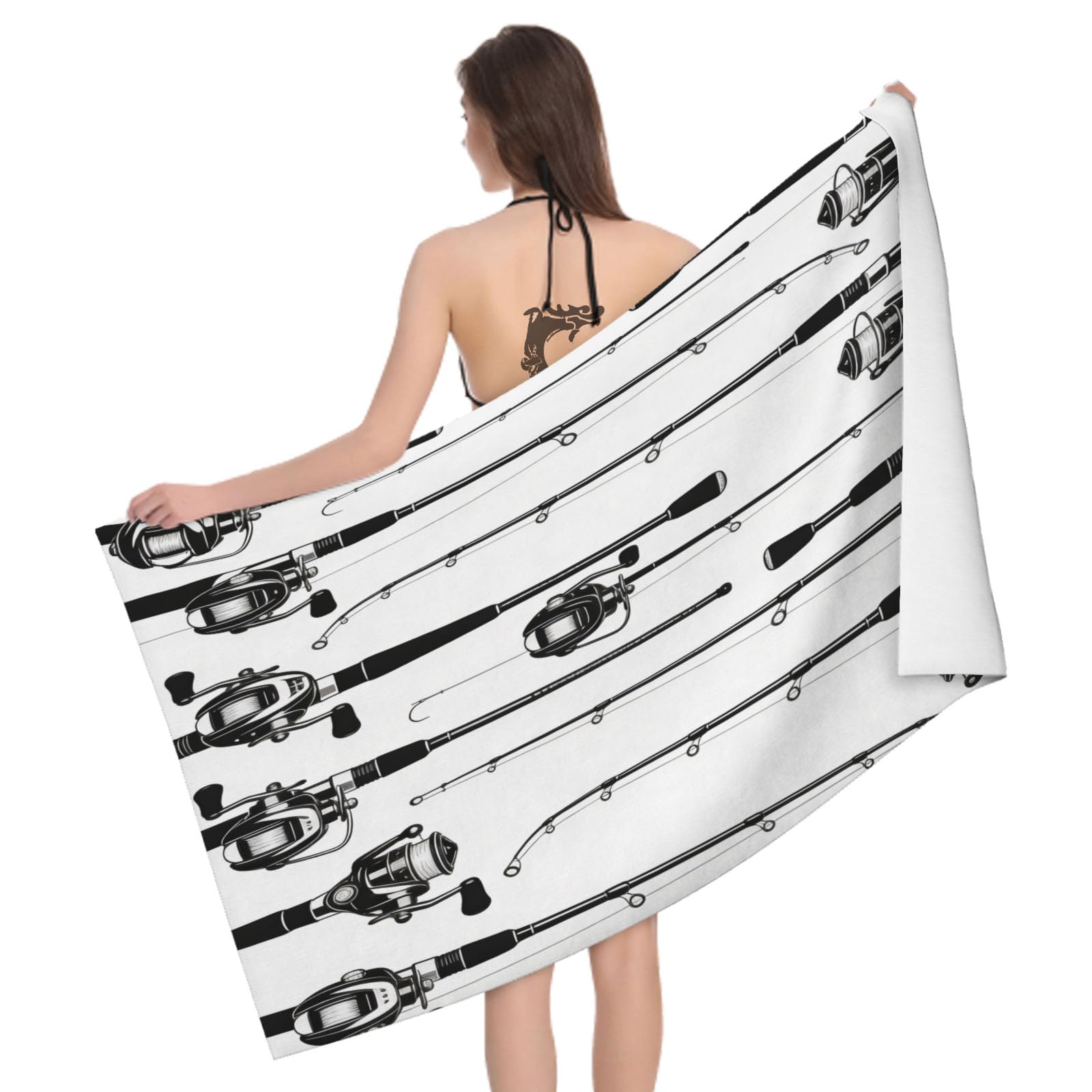 Leichong 3D Fishing Rod Beach Towel Large Microfiber Soft Quick Dry for Adults, Outdoor Bath Towel Lightweight Soft Absorbent for Travel Swimming Pool Sports, 80 x 160 cm