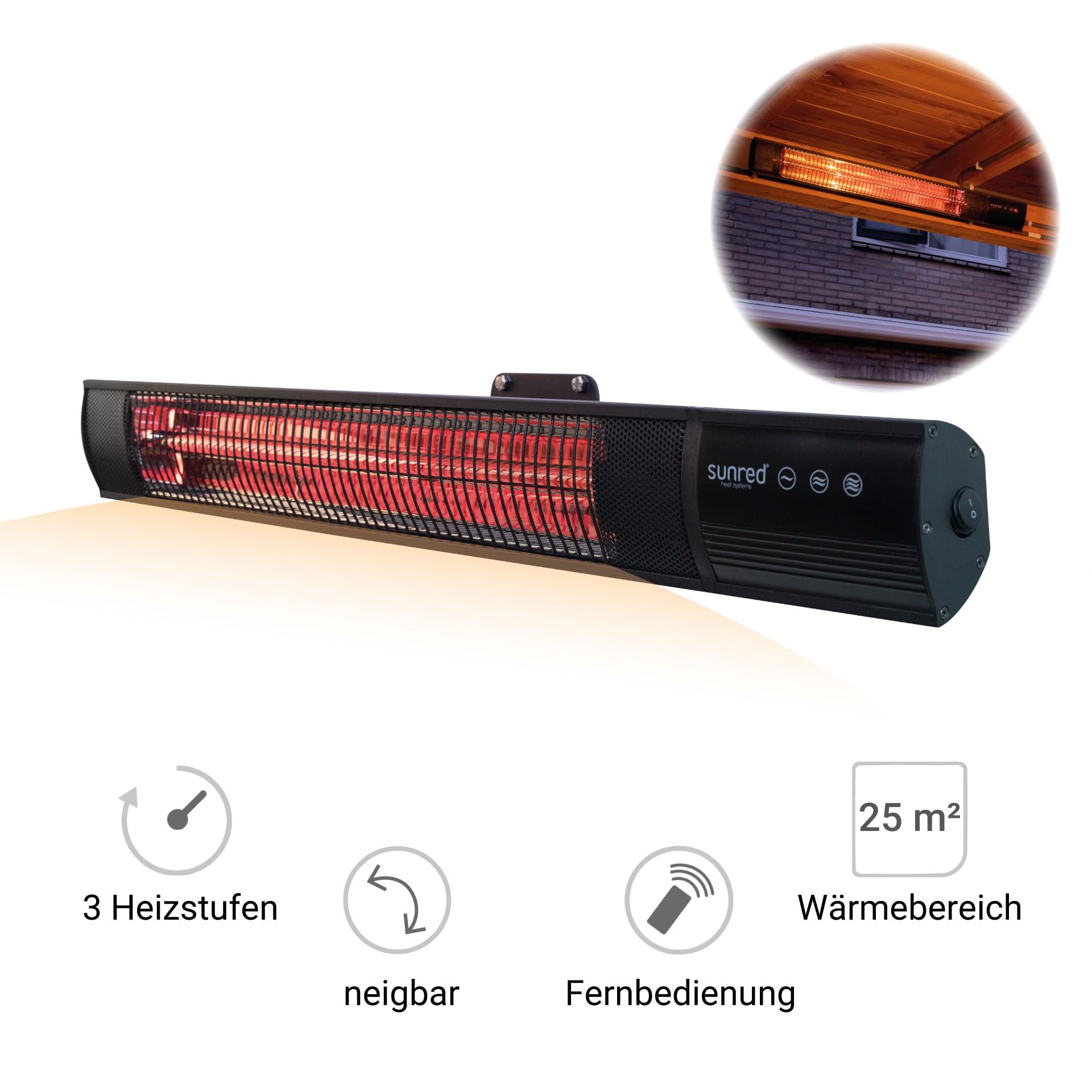 Sunred Grzejnik ścienny 2500 W, promiennik podczerwieni, na taras (czarny)