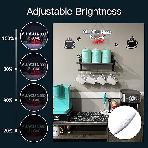 Miniatura 5 de Ineonlife Letrero de neón de café para decoración de pared, con texto en inglés All You Need Is Coffee, letrero LED para cafetería, bar, decoración