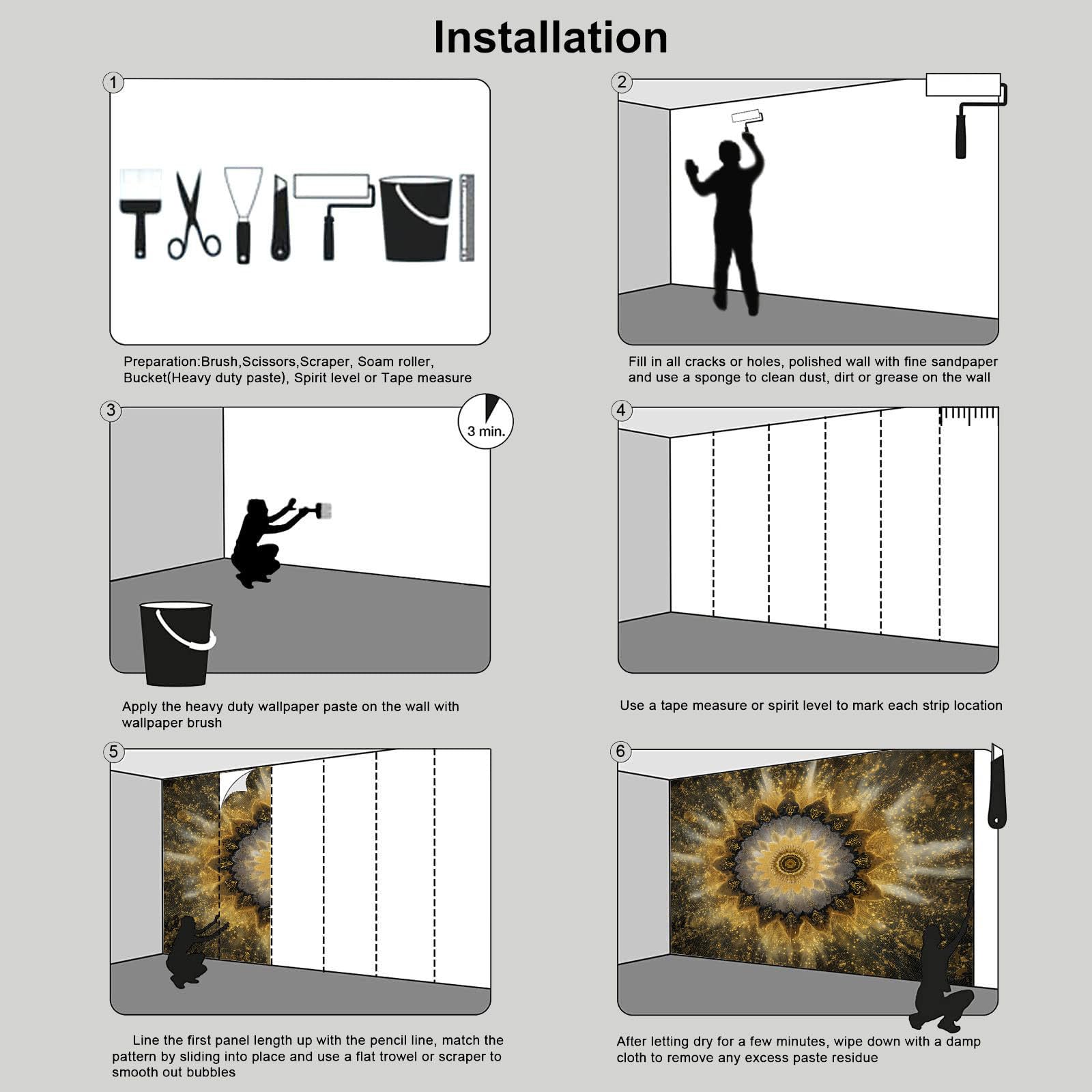 Carta Da Parati Motivo Mandala Dorato 250x175cm Fotomurali in Seta Murale, Decorazione Da Muro Xxl Poster Gigante Design Carta per Pareti Soggiorno Meditazione Ispirata Allo Zen, Oro