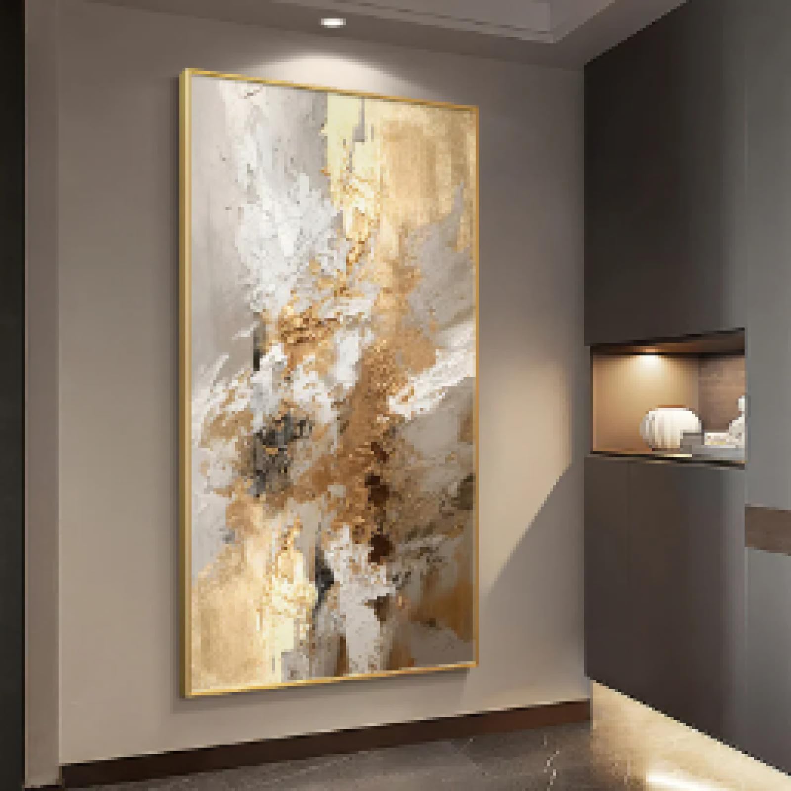 KEMEIQI Quadro su tela astratto di lusso, elegante decorazione per la casa, per camera da letto, soggiorno, sala da pranzo, decorazione verticale da appendere alla stanza, 65x130 cm, senza cornice.