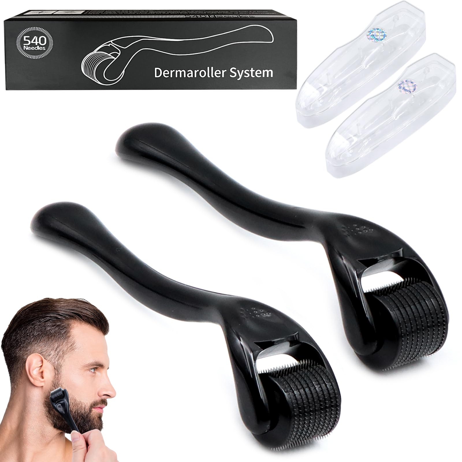 Scettar 2 unidades Professional Dermaroller Microagujas, 0.5mm & 1mm Microneedling Rodillos con 540 Microagujas, Para El Cuidado De La Piel, Cuidado Del Cabello, Tratamiento De Arrugas, Anti-Edad