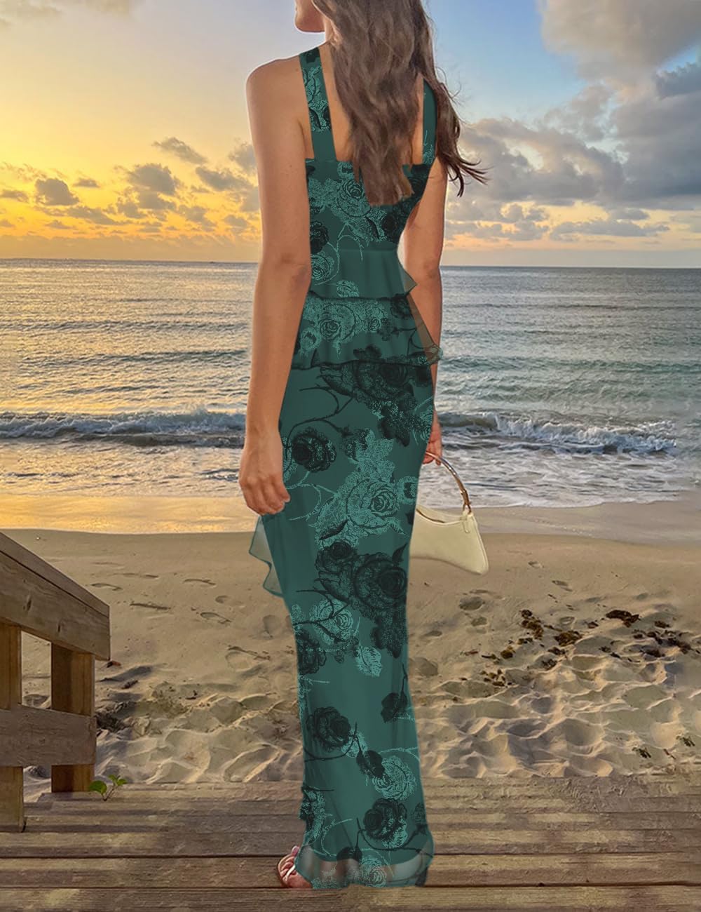 Lrady Women's Two Piece Skirt Sets Beach Formal Wedding Guest Sleeveless Peplum Ruffle Party Maxi Bodycon Dress Outfits - Image 2