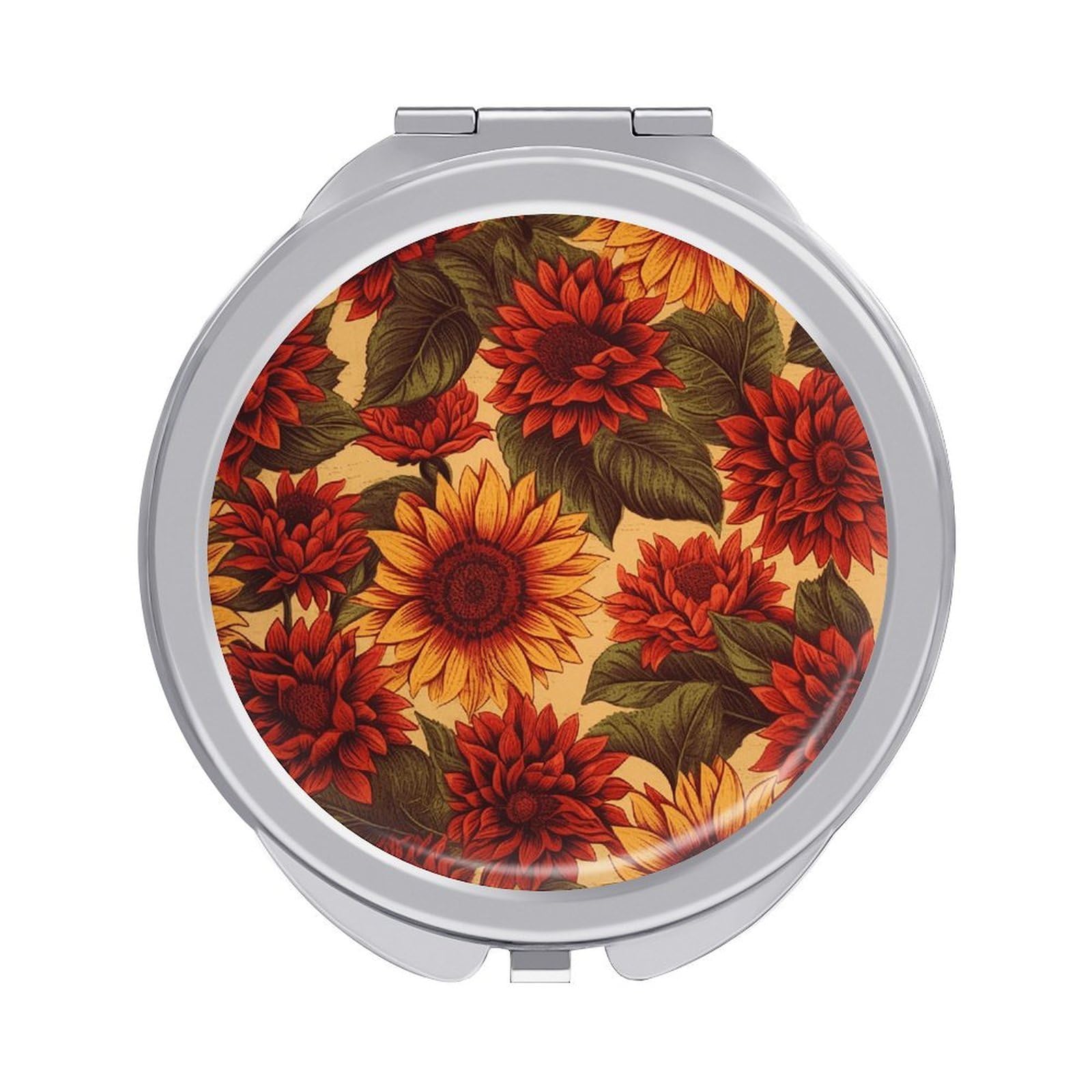 VstaDank Red Sunflower Travel Makeup Mirror 2 X /1 X Magnifying Mini Vintage Pocket Mirror for Purse Small Portable Folding Small Round Mirrors Portable Vanity Mirrors for Women