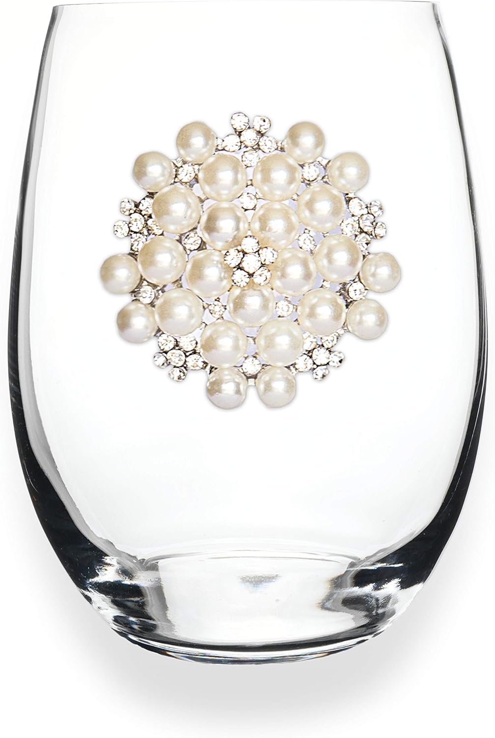 THE QUEENS' JEWELS Pearl Bouquet Jeweled Stemmed Wine Glass, 21 oz. - Unique Gift for Women, Birthday, Cute, Fun, Not Painted, Decorated, Bling, Bedazzled, Rhinestone