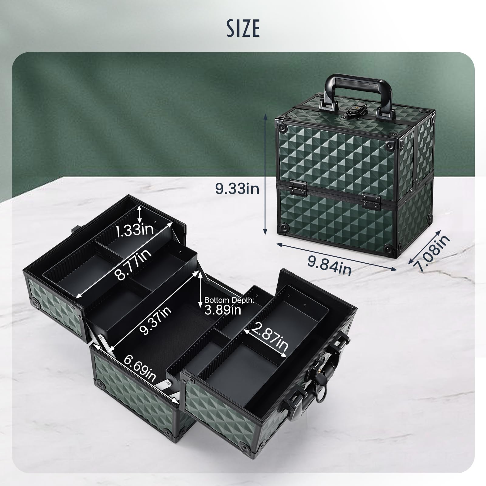 Frenessa Portable Makeup Case Cosmetic Organizer with 4-Tier Trays