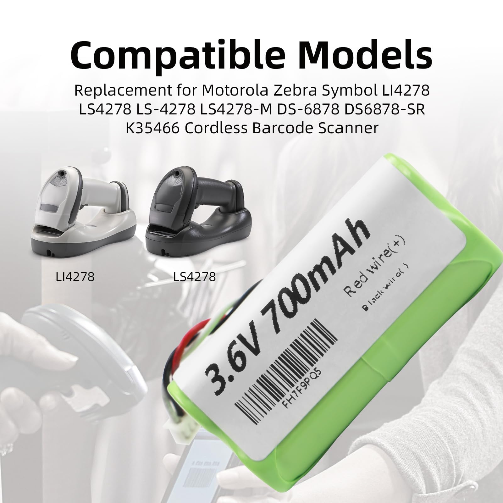 K KYUER 2-Pack Escáner de codigo de Barras Batería para Zebra/Motorola Symbol LI4278 LS4278 LS-4278 LS4278-M BTRY-LS42RAAOE-01 DS-6878 DS6878 DS6878-SR 82-67705-01 K35466 Cordless Barcode Scanner
