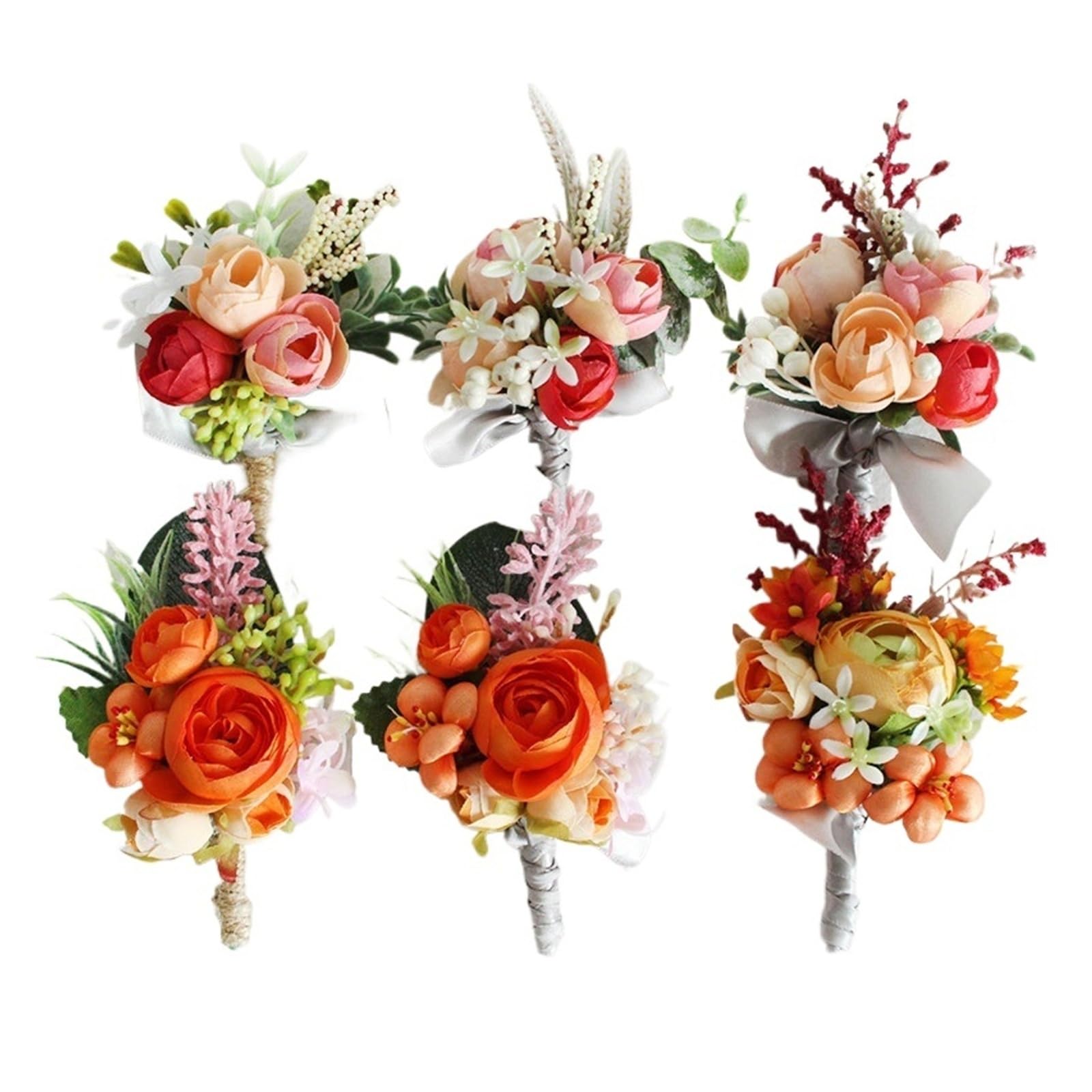 MQFBNNP Wedding boutonniere Silk Rose Boutonniere Wedding Wrist Corsage Bridesmaids(Boutonniere-6)