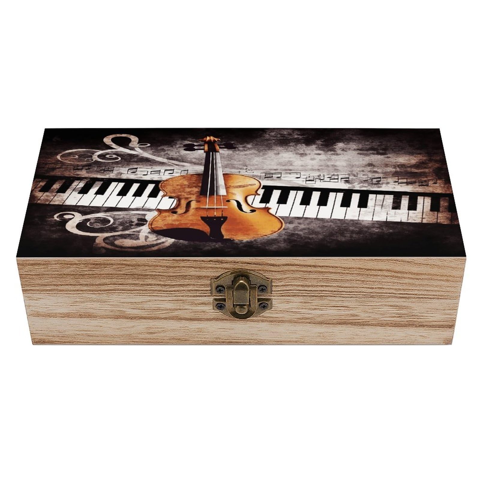 VstaDank Piano Violin Music Notes Wooden Storage Box Wooden Keepsake Box with Hinged Lid Exquisite Solid Wood Decorative Jewelry Case Memory Box for Jewelry Photos Letters Crafts Trinkets