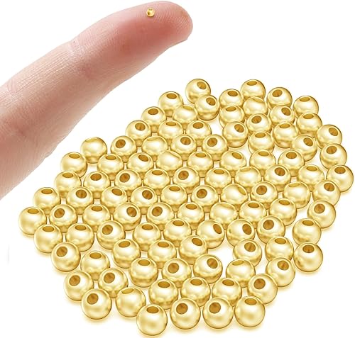 Cuentas de plata de ley 925 chapadas en oro de 18 quilates para hacer joyas, cuentas redondas lisas espaciadoras para hacer anillos, collares,