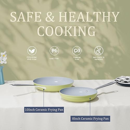 Miniatura 2 de Sartén antiadherente de cerámica de 8 pulgadas para todas las estufas, sin PTFEPFOAPFAS, distribución uniforme del calor apta para horno hasta 500