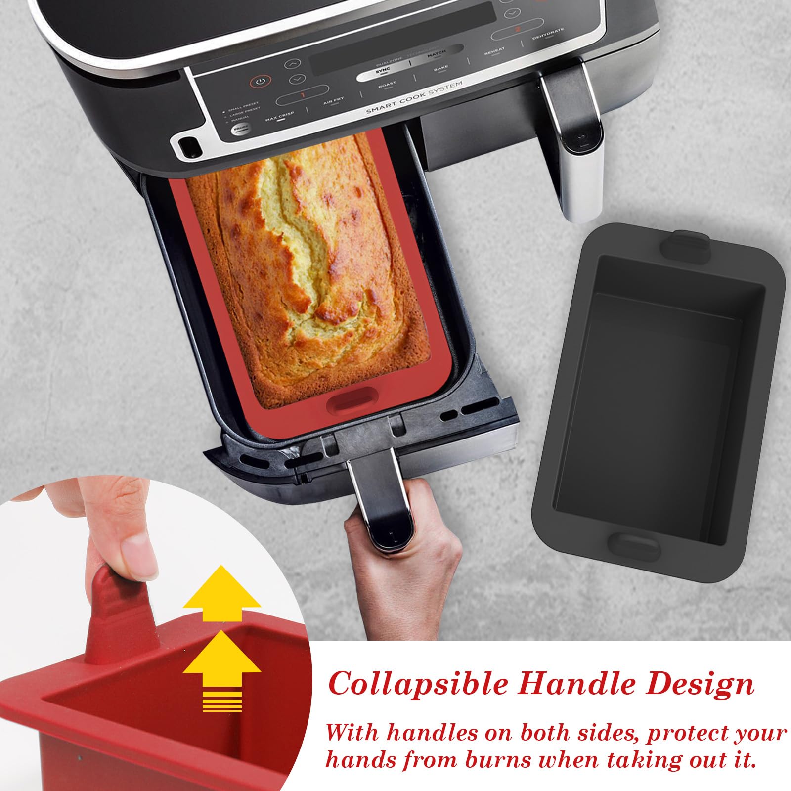 webake Stampo per pane piccolo in silicone per friggitrice ad aria calda, 2 stampi in silicone per friggitrice ad aria calda, 500 g, stampo rettangolare per pane, scatola, torte, 14 x 9 x 6 cm