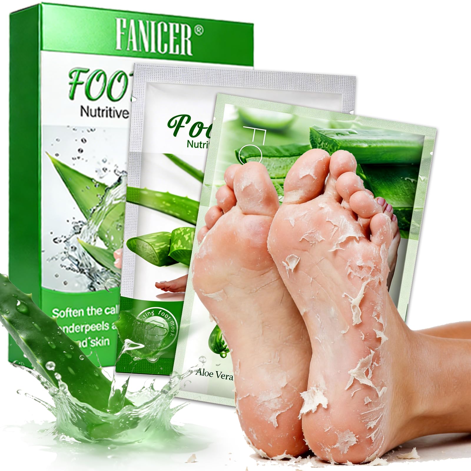 2 Paires Masque Pied, Masque Peeling Pieds et Nourrissant, Beauté pour Pied Secs et fendillés, Pieds Doux, Füße, Pour Femmes Hommes(Aloe Vera)