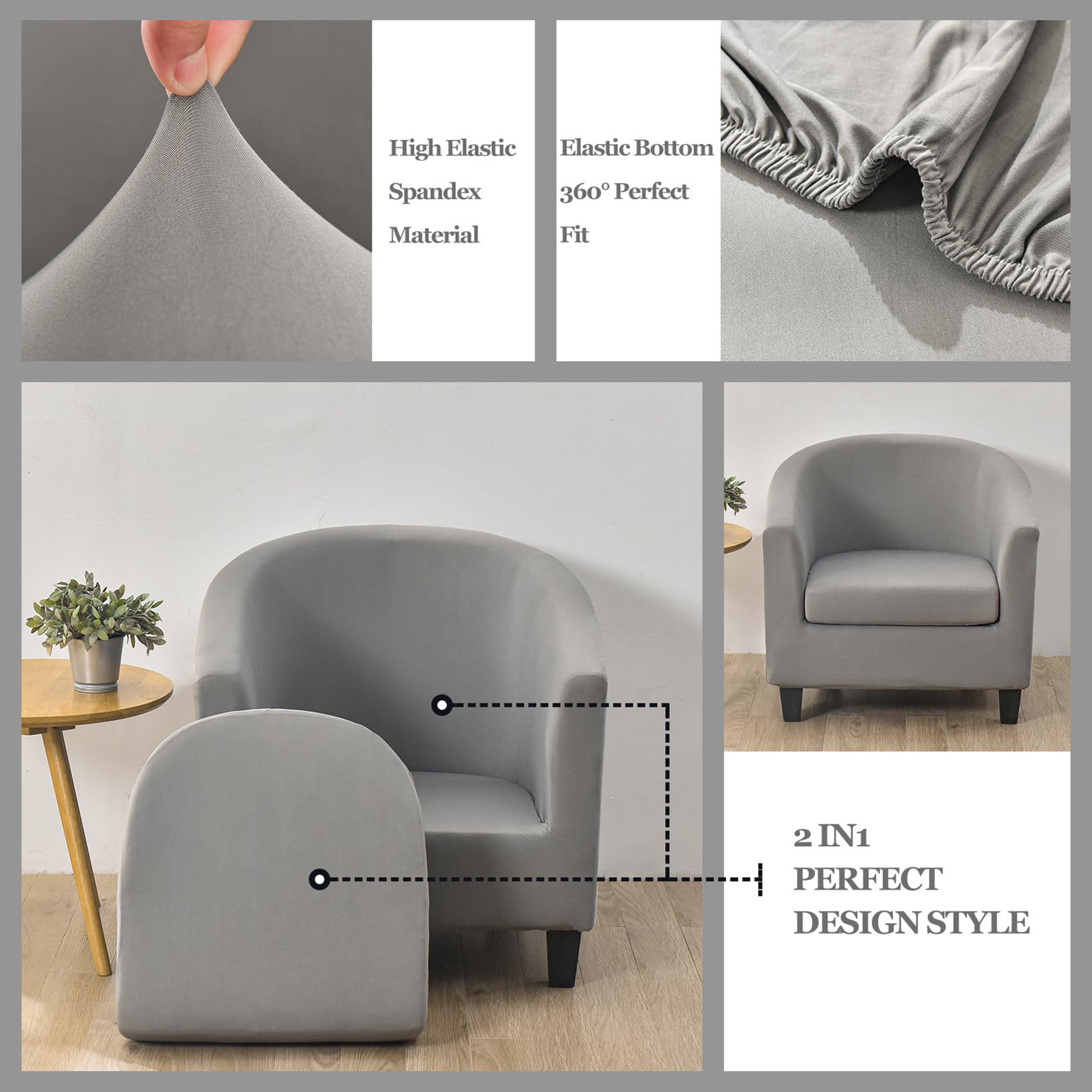 JUNLEBUYI Housse De Fauteuil Club 2 Pièces Extensible - Protection Chesterfield - 7 Couleurs