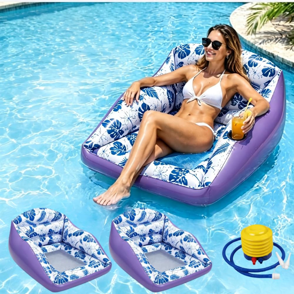 3 in1 Inflatable Pool Lounge Chair for Adults (1, Purple)