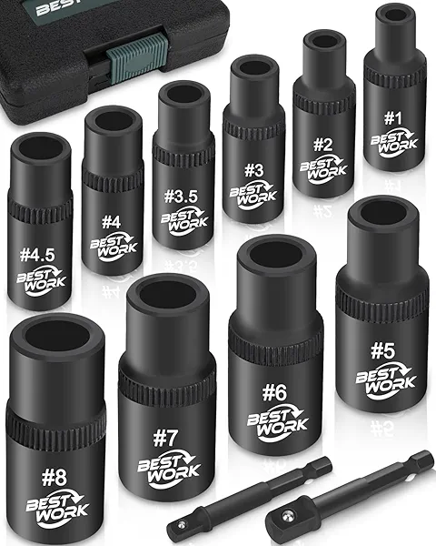 Bestwork 12pcs Magnetic Tap Socket Set, 1/4", 3/8" Square Drive Tap Handle Tool