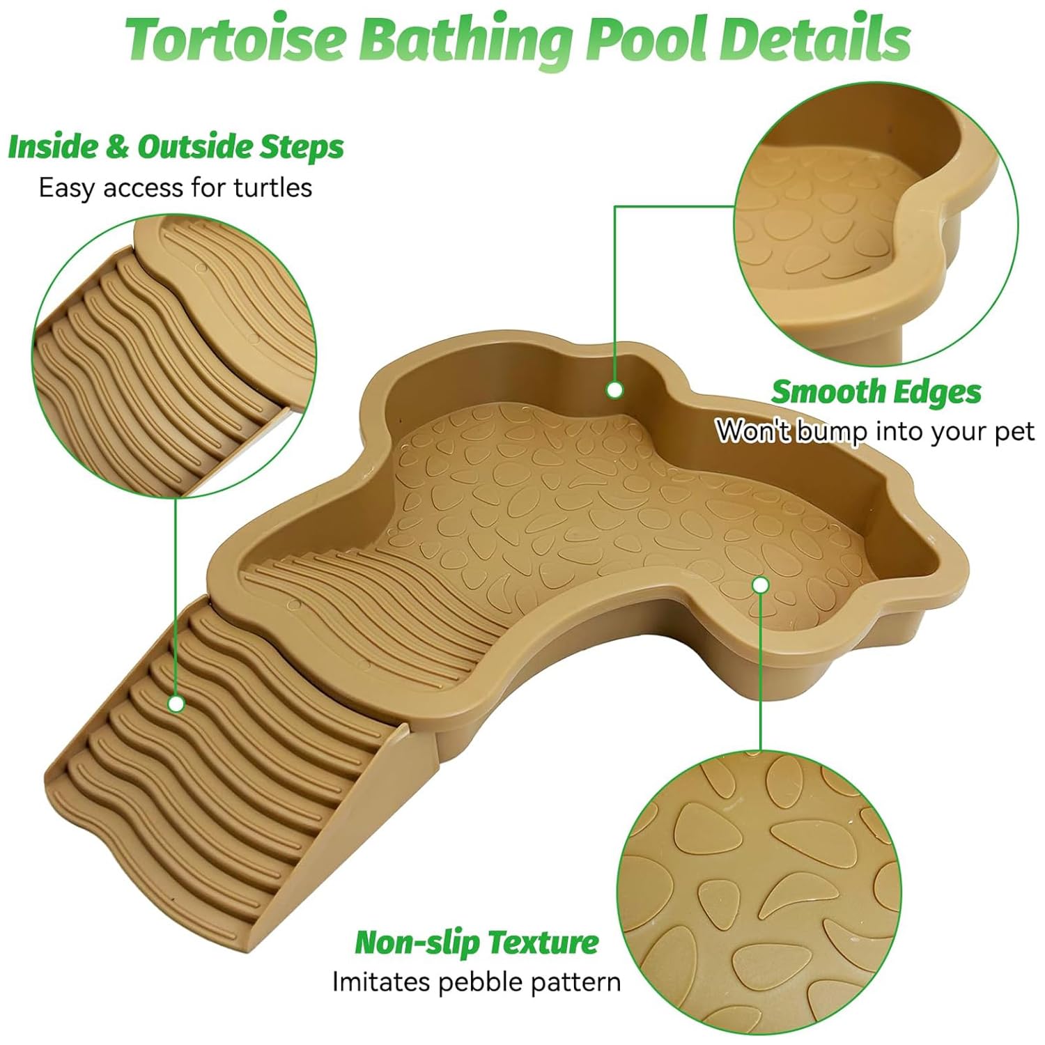 MEISO Abreuvoir Tortue Terrestre, Plat d'eau Bassin pour Tortue de Piscine avec Rampe, Bol d'eau pour Reptiles avec Échelle, Mangeoire Tortues Terrestre, pour Tortues, LéZards Et Gecko (Brown)