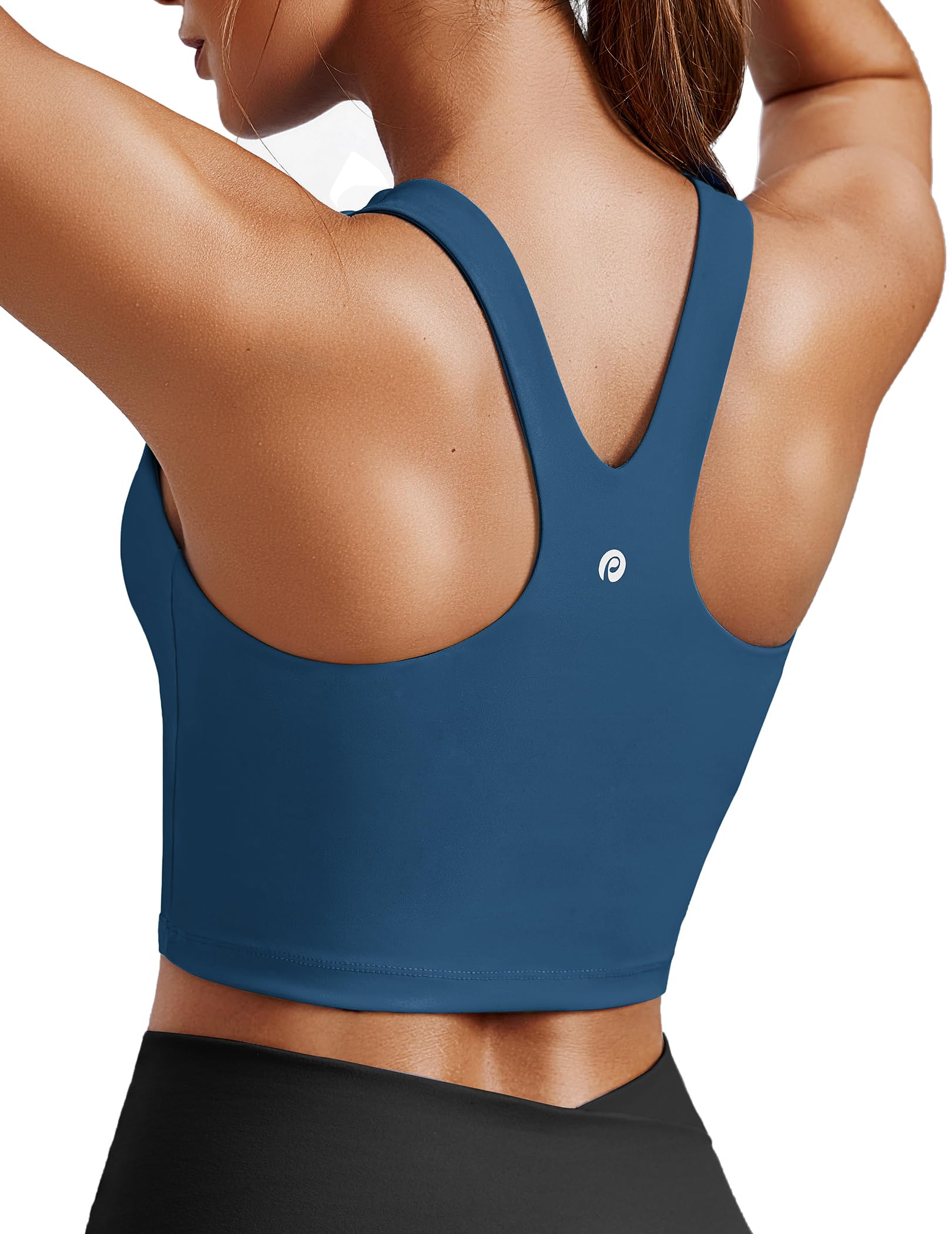 PINSPARK Damen Seamless Sport BH Nahtloser Bequemer Hoher Kragen Fitness Lauf Joggen Yoga Bra Dunkelblau XL