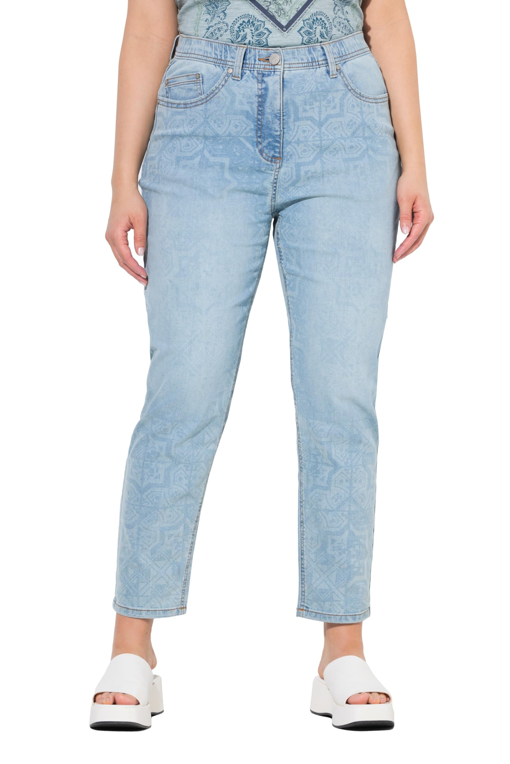 Ulla Popken Damen große Größen Übergrößen Plus Size Mom-Jeans, Laserdruck, 5-Pocket-Schnitt 841452